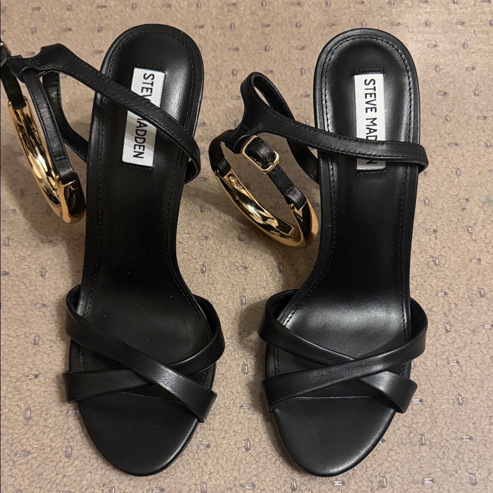 Steve Madden Black and Gold Strappy Heels